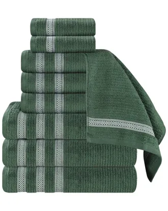 Superior Brea Zero Twist Cotton Ribbed Geometric Border Plush 9Pc Towel Set