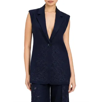 Twinset Vests, female, Blue, Size: 2XS Embroidered Vest