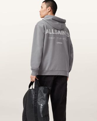 AllSaints Cotton Underground Pullover Logo Hoodie, Size: XXL