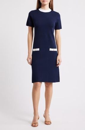 Eliza J Mock Neck Short Sleeve Sweater Dress in Navy at Nordstrom Rack, Size X-Small