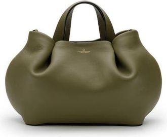 La Portegna Isabela Shoulder Bag Sculpted From Full Grain Leather in Khaki at Nordstrom