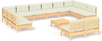 vidaXL Muebles De Jard&iacute;n 13 Pzas Y Cojines Madera Maciza De Pino Crema Vidaxl