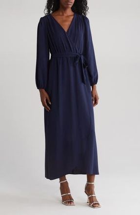 Connected Faux Wrap Long Sleeve Maxi Dress in Navy at Nordstrom Rack, Size 10
