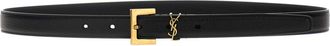 Saint Laurent Black Cassandre Buckle Textured Belt
