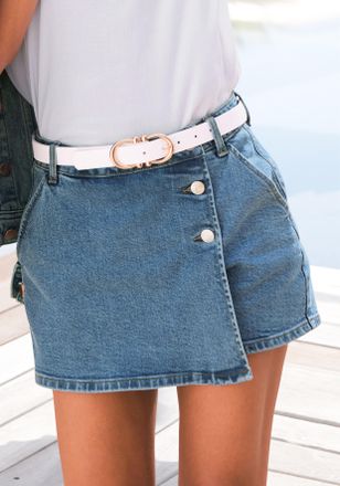 Buffalo Hosenrock BUFFALO, Damen, Gr. 34, blau (blau washed), Denim/Jeans, Obermaterial: 98% Baumwolle, 2% Elasthan, unifarben, figurbetont kurz, R&ouml;cke Hosenr