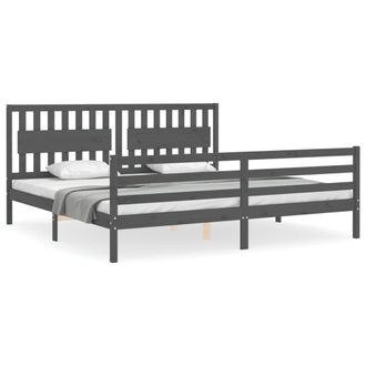 Berkfield Home Bed Frame with Headboard Grey 200x200 cm Solid Wood