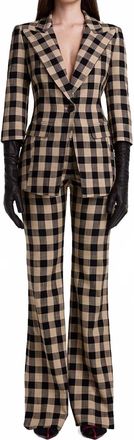 Smythe Three Quarter Sleeve Blazer In Tan Check