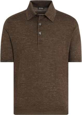 Ermenegildo Zegna m&eacute;lange short-sleeve polo shirt - men - Silk/Cashmere/Linen/Flax - 54 - Brown