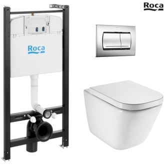 Roca Bastidor Roca Active Pack Cisterna Empotrada Y Pulsador Cromo Brillo Con Inodoro Suspendido Roca The Gap Rimless