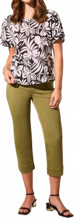 Tribal Linen Blend Ruffle Sleeve Top In Black