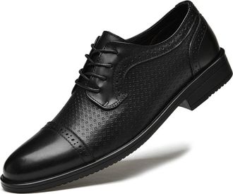 Generic Formal Shoes for Men Lace Up Derby Shoes Round Burnished Cap Toe Leather Anti-Slip Resistant Non Slip Block Heel Business(Black,7.5 UK)