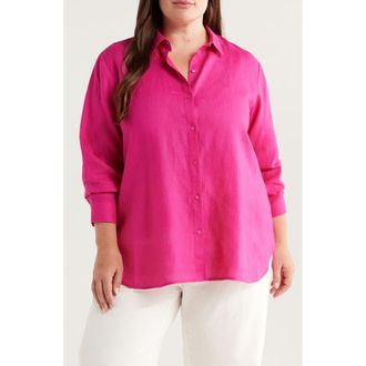 Eileen Fisher Classic Collar Organic Linen Button-Up Shirt in Fuchsia at Nordstrom Rack, Size 1X
