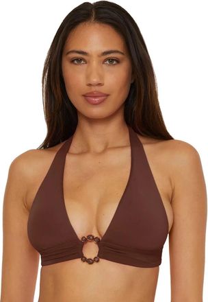 BECCA by Rebecca Virtue Marble Canyon Ring Halter Bikini Top Womens Mocha Swimwear GBO3719