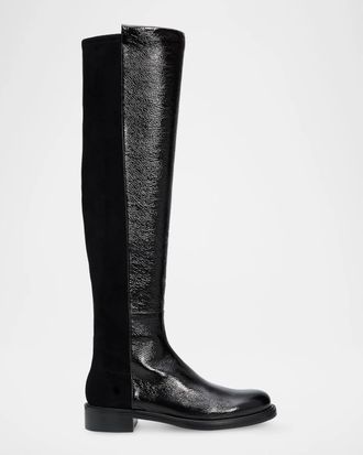 Stuart Weitzman 5050 Gisele Mixed Leather Over-The-Knee Boots