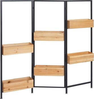 Hhg Nunca Usado] Separador De Ambientes Con Jardinera Hhg 477, Separador De Ambientes Con Jardinera, Madera-acero 116x118cm, Marco Negro, Color Natural