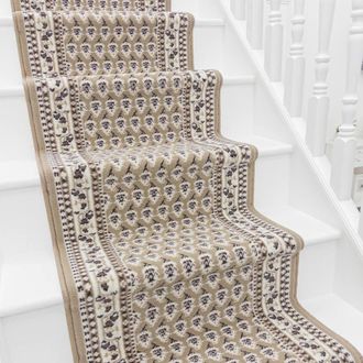 Runrug Stair Runner Carpet for Staircases - Soft & Comfy, 9mm - Peacock in Beige | Size: 60 cm x 690 cm