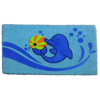 Imports Decor Dolphin Beach Ball Coir Door Mat, Cute Ocean Coconut Fiber Doormat with Non-Slip PVC Backing, Indoor Outdoor Entrance Rug