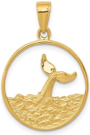 Diamond2Deal 14k Yellow Gold Whale Tail in Circle with Waves Pendant