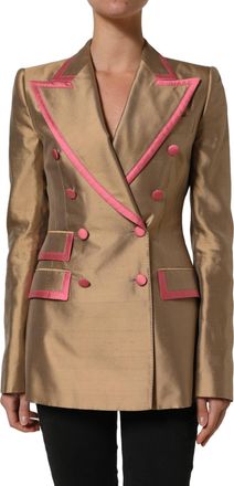 Dolce & Gabbana Womens Gold Silk Double Breasted Coat Blazer Jacket And Pink External Clothing