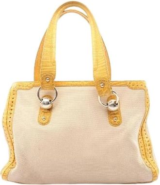 Celine Pre-owned Embossed Leather Shoulder Bag - Dames - Vintage Handtas - Beige - ONE Size - Leer - Vintage