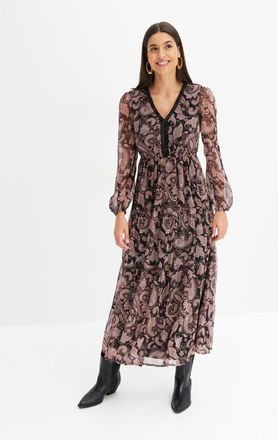 Bonprix Maxikleid BONPRIX Maxikleid, Damen, Gr. 42, N-Gr, schwarz (schwarz paisley), Obermaterial: 100% Polyester. Futter: 100% Polyester, ausgestellt, Kleide