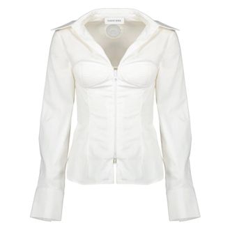 Marine Serre Deadstock stretch percale zipped shirt - female - Marine Serre - Blouses - White - L - Blouses & Shirts