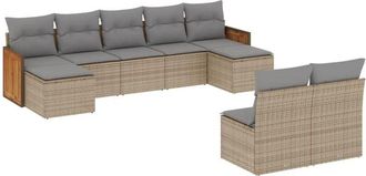 vidaXL Set De Sof&aacute;s De Jard&iacute;n 9 Pzas Con Cojines Rat&aacute;n Sint&eacute;tico Beige Vidaxl