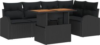 vidaXL Vidaxl - Garden Sofa Set with Cushion 6 pcs Black 100 x 55 x 73 cm