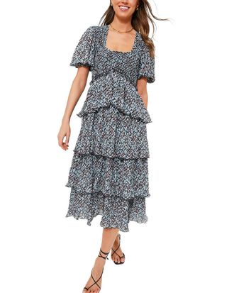 Ganni Ganni Phantom Pleated Georgette Layer Smock Midi Dress