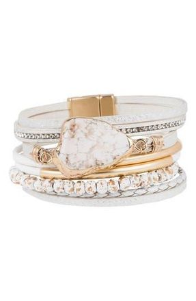 Saachi Aria Natural Stone Beaded Leather Magnetic Bracelet in White at Nordstrom Rack