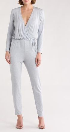 Go Couture Long Sleeve Tie Waist Jumpsuit in Heather Grey at Nordstrom Rack, Size X-Large