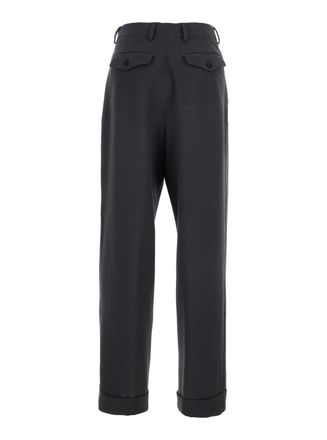 Dries Van Noten Wool Turn-Up Hem Trousers - Gray