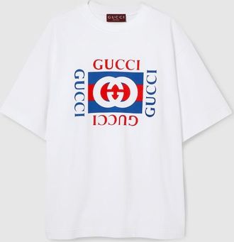 Gucci Printed Cotton Jersey T-shirt, Size L, White