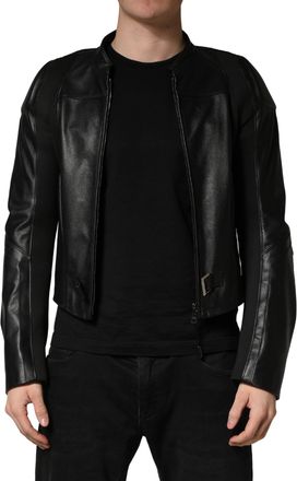 Dolce & Gabbana Black Nylon Full Zip Men Biker Coat Jacket Clothing