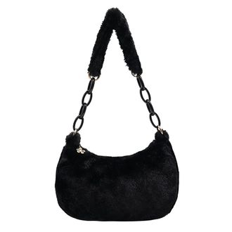 Generic Fashion Women Winter Plush Pure Color Acrylic Chain Small Underarm Shoulder Bag (Black)