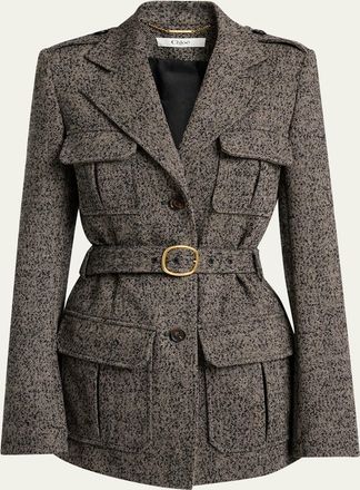 Chlo&eacute; Wool Chevron Belted Utility Jacket