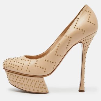 Nicholas Kirkwood Beige Studded Leather Platform Pumps