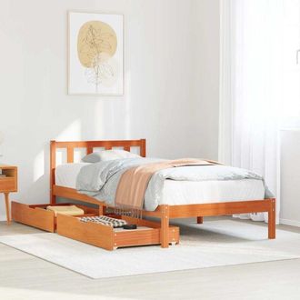 vidaXL Vidaxl Cama Sin Colch&oacute;n Madera Maciza De Pino Marr&oacute;n Cera 100x200 Cm