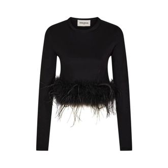 Sonia Rykiel Tops, Dames, Zwart, S, Top van jersey met veren