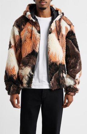 Obey Horses High Pile Fleece Hooded Jacket in Brown Multi at Nordstrom, Size Small