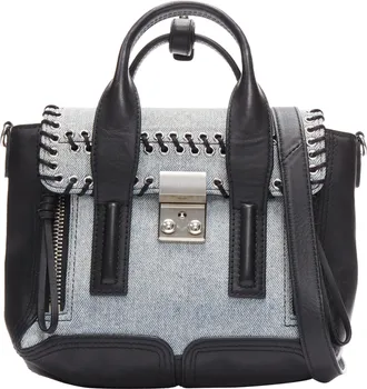 3.1 Phillip Lim Pashli washed blue denim whipstitch black leather crossbody bag