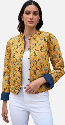 Yumi Long Sleeve Quilted Reversible Jacket in Blue, Yellow at Nordstrom, Size 12