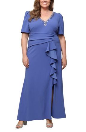 Alex Evenings Embellished Stretch Crepe Gown in Cornflower at Nordstrom, Size 22W