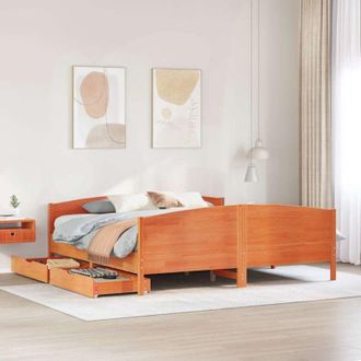 vidaXL Cama Sin Colch&oacute;n Madera Maciza De Pino Marr&oacute;n Cera 180x200 Cm Vidaxl