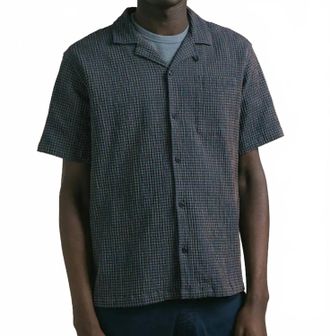 Kestin Cramond Check Japanese Seersucker Shirt In Navy