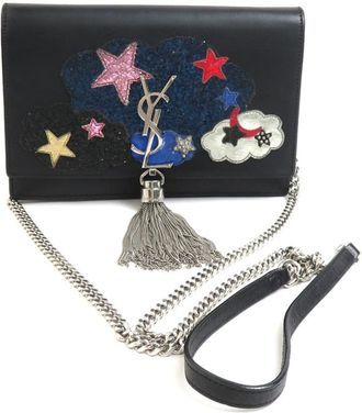 Saint Laurent Black Multi-Color Leather Chain/Shoulder Wallet (Pre-Owned)