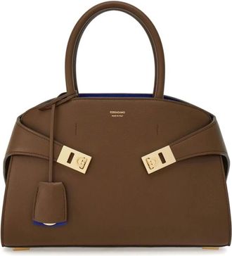 Ferragamo Handbags, female, Brown, ONE SIZE, Taupe Leather Handbag with Gancini Lock