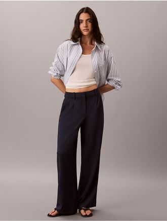 Calvin Klein Womens Stretch Crepe Trousers - Blue - XL