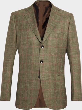 Kiton Men & apos;s Cashmere and Silk Woven Windowpane Sport Coat
