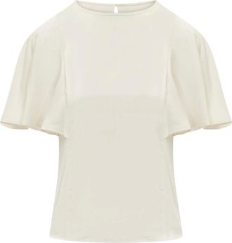 Michael Kors Overhemden, Dames, Wit, XS, Satijn, Satin Blouse met Cape Mouwen